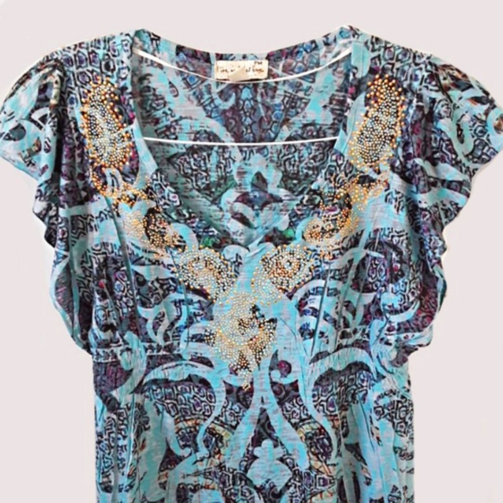 Live and Let Live Top. NWT! Blue Sassy with BLING!